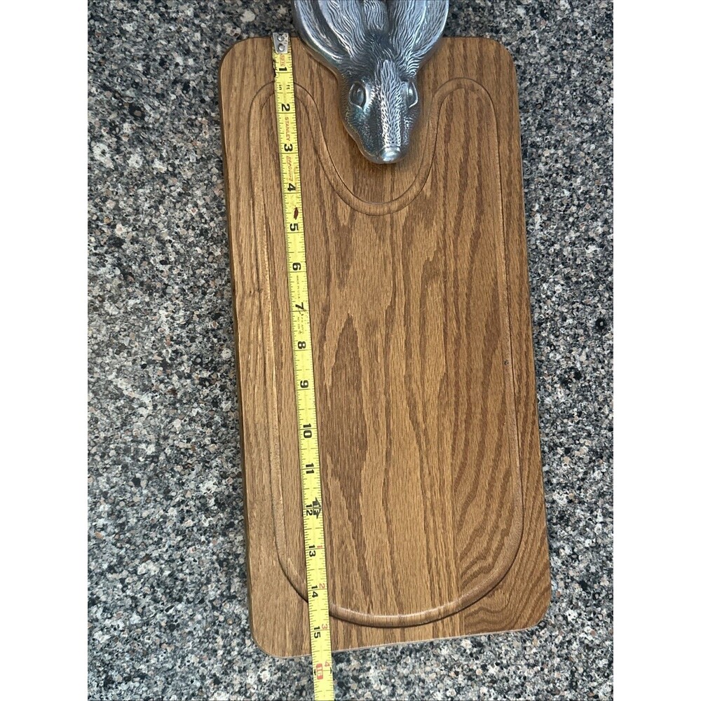 Wooden Cheese Board With Aluminum Rabbit 8 Inches By 15.5 Inches - Picture 5 of 7